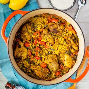مرغ، سبزیجات و برنج به سبک خاورمیانه